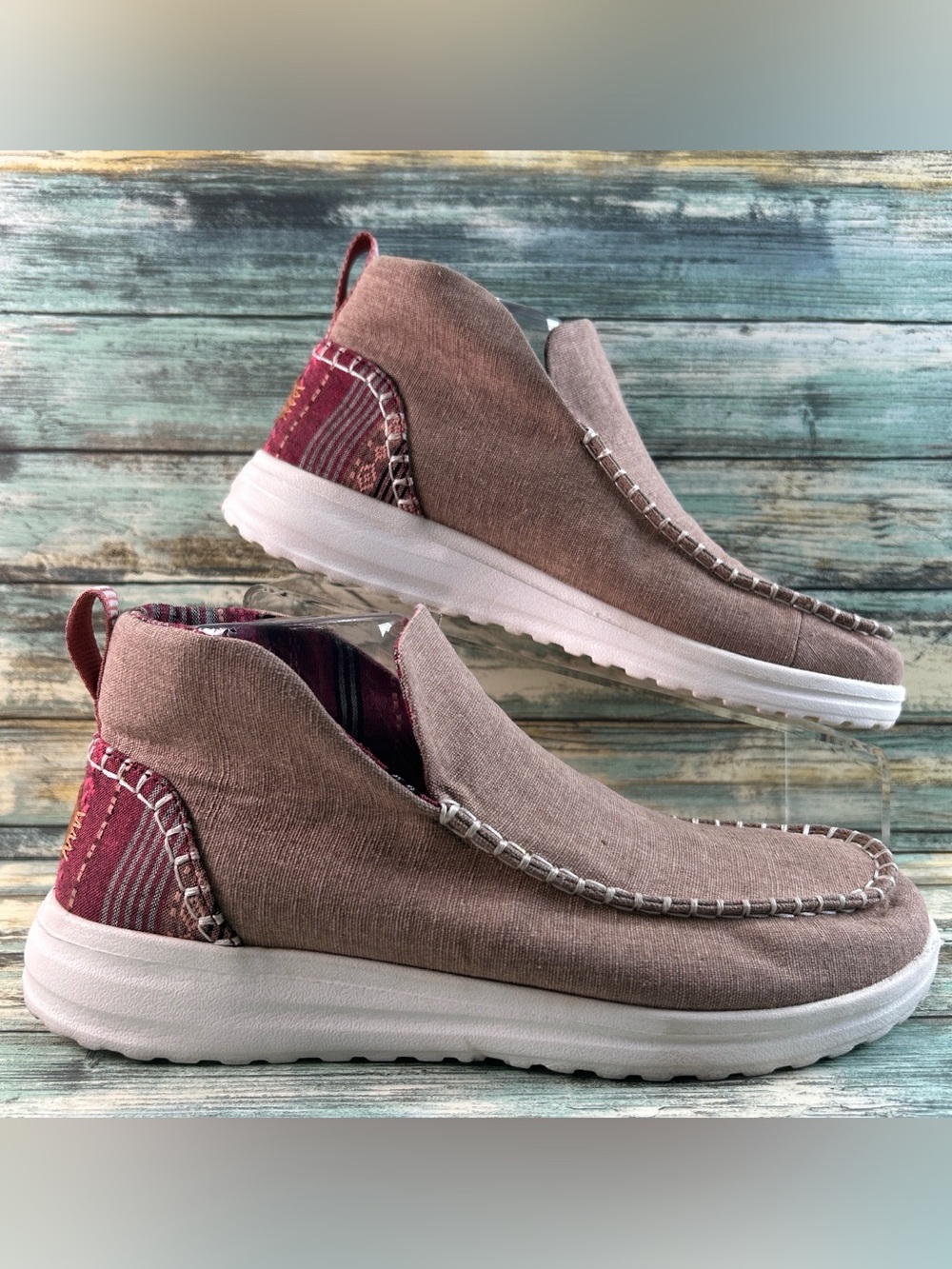 Hey Dude Denny Ankle Bootie Womens Size 9 Brown Canvas Fabric Slip On